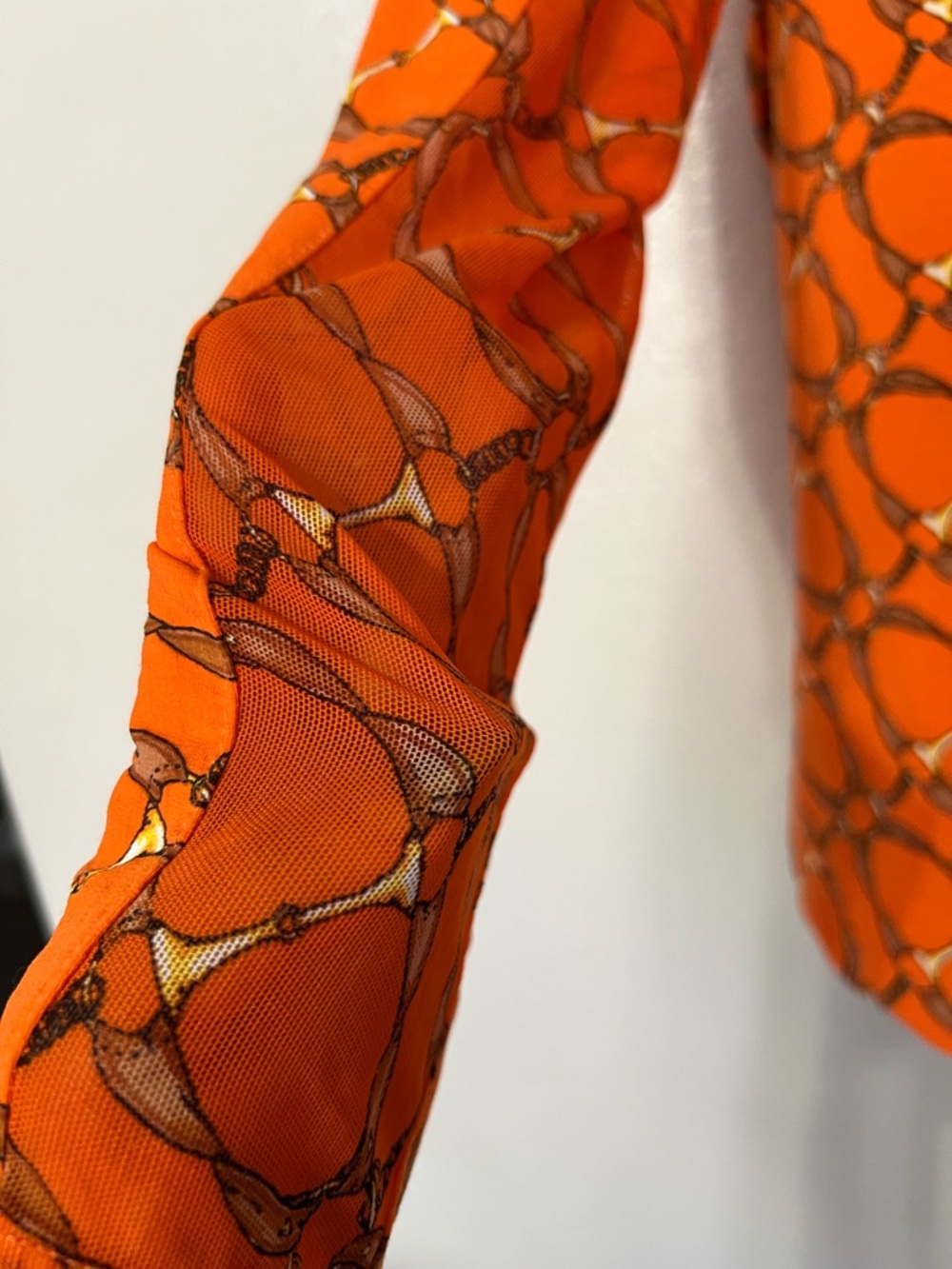 IBKUL Orange Chain Print Zip Neck Top L Athleisure Golf Tennis Sun Shirt UPF - Picture 5 of 6